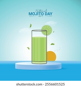 National Mojito Day creative ads design. National Mojito Day, july 11, vector 3d illustration