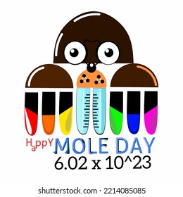 National Mole Day for logo, icon and symbol with mole character creative design, reactive tube, formula, chemistry and avogadro, vector Illustration