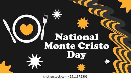 National Monte Cristo Day vector banner design with geometric shapes and vibrant colors on a horizontal background.