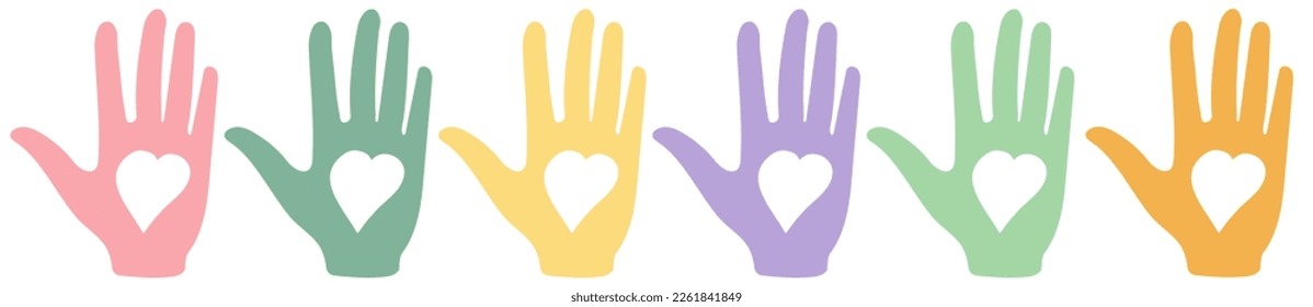  National month of volunteering April, icon, icon of volunteer hand with heart. Concept of volunteering