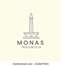National Monument indonesia minimalist line art logo icon template vector design