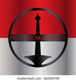 National Monument Monas. Merdeka Square Icon design, Central Jakarta, flag Indonesia, jakarta Icon design, peace, hope sign. pray for Jakarta.