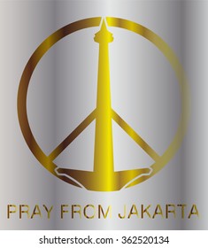 National Monument Monas. Merdeka Square Icon design, Central Jakarta, flag Indonesia, Jakarta Icon design, peace, hope sign. pray for Jakarta.