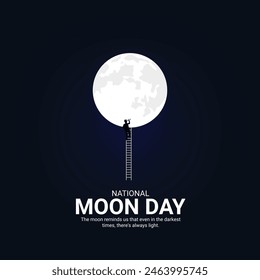 National Moon Day creative ads design. Anniversary of landing on the Moon. Moon Day Poster, July 20. Important day.