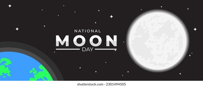 National Moon Day on 20 July Banner Background. Outer Space Concept With Earth and Moon. Horizontal Banner Template Design. Vector Illustration