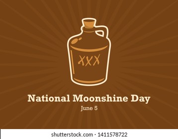 National Moonshine Day vector. Moonshine Bottle vector illustration. Vintage brown alcohol container vector. Important day