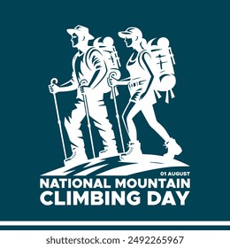 National Mountain Climbing Day, held on 1 August. editable Social media post template, National Mountain Climbing Day, stock illustration, eps file.