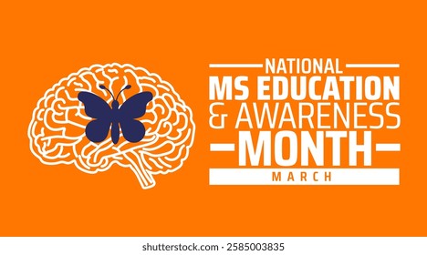 National MS Education and Awareness Month background banner or poster design template. observed every year in March. Holiday concept. Use to any Template, card, poster, placard, template.