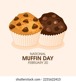 National Muffin Day vector. Delicious chocolate chip and classic muffin icon vector. February 20. Important day