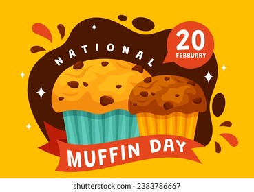 Ilustración vectorial del Día del Muffin Nacional el 20 de febrero con Muffins clásicos de la comida de chocolate deliciosos en caricatura plana Ilustración