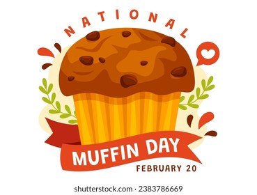 Ilustración vectorial del Día del Muffin Nacional el 20 de febrero con Muffins clásicos de la comida de chocolate deliciosos en caricatura plana Ilustración