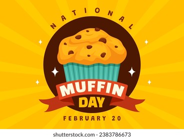 Ilustración vectorial del Día del Muffin Nacional el 20 de febrero con Muffins clásicos de la comida de chocolate deliciosos en caricatura plana Ilustración