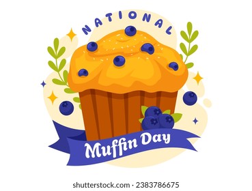 Ilustración vectorial del Día del Muffin Nacional el 20 de febrero con Muffins clásicos de la comida de chocolate deliciosos en caricatura plana Ilustración