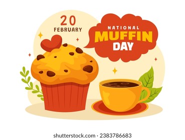 Ilustración vectorial del Día del Muffin Nacional el 20 de febrero con Muffins clásicos de la comida de chocolate deliciosos en caricatura plana Ilustración