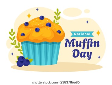 Ilustración vectorial del Día del Muffin Nacional el 20 de febrero con Muffins clásicos de la comida de chocolate deliciosos en caricatura plana Ilustración