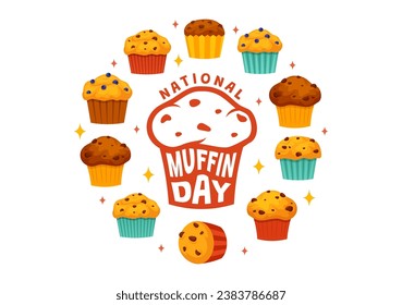 National Muffin Day Vektor Illustration am 20. Februar mit Schokolade Chip Food Classic Muffins Köstlich in Flaat Cartoon Illustration