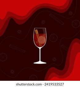 National Mulled Wine Day event banner. A glass of wine containing, cinnamon, lemon slices and star anise, with bold text on dark red background to celebrate on March 3