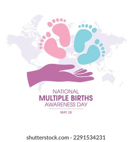 National Multiple Births Awareness Day vector illustration. Hand with baby feet silhouette  vector. Pink and blue baby footprint and hand icon. May 28. Important day