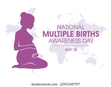 National Multiple Births Awareness Day vector illustration. Profile view attractive pregnant kneeling woman purple silhouette icon vector. May 28. Important day