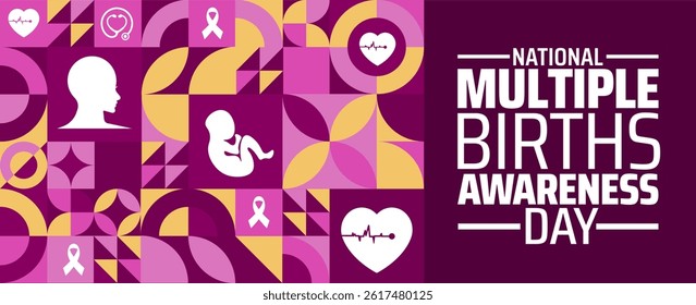 National Multiple Births Awareness Day Geometric shape pattern background banner or poster design template. observed every year in May. Holiday concept. Use to any Template, card, poster, placard.