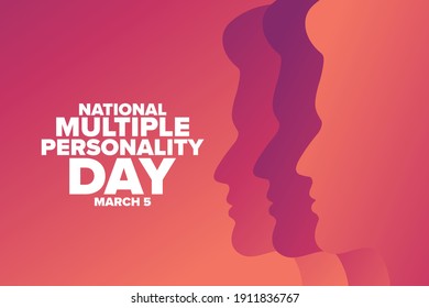 National Multiple Personality Day. March 5. Holiday concept. Template for background, banner, card, poster with text inscription. Vector EPS10 illustration