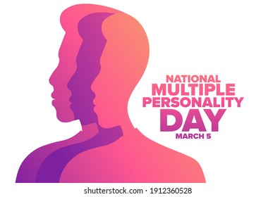 National Multiple Personality Day. March 5. Holiday concept. Template for background, banner, card, poster with text inscription. Vector EPS10 illustration