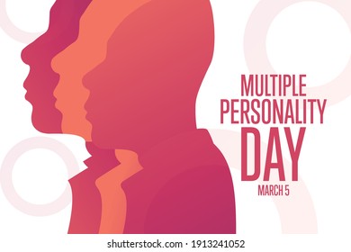 National Multiple Personality Day. March 5. Holiday concept. Template for background, banner, card, poster with text inscription. Vector EPS10 illustration