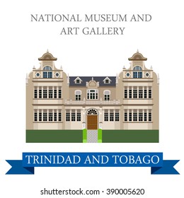 National Museum and Art Gallery in Trinidad and Tobago. Flat cartoon style historic sight showplace attraction web vector. World countries cities vacation travel sightseeing South America collection.