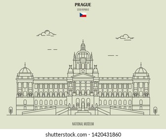 National Museum in Prague, Czech Republic. Landmark icon in linear style