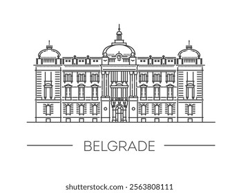 National Museum Serbia. Vector flat outline illustration