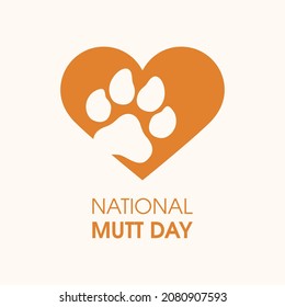 National Mutt Day Vector. Dog Pawprint Vector. Dog Paw With Heart Icon. Important Day