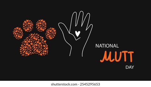 Dia Nacional do Mutt. Desenho de desenho à mão vetor desenho doodle plano de desenho animado para banner, cartão de saudação, cartaz, impressão. Dia do cão. Dia do animal.	
