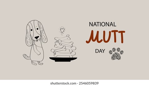 Día nacional del perro callejero. Vector dibujado a mano doodle ilustración plana de dibujos animados para el Anuncio, tarjeta de felicitación, cartel, impresión. Día del perro. Día de los animales.	
