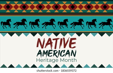 National Native American Heritage Month is an annual designation observed in November. Poster, card, banner, background design. Vector EPS 10.