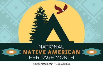 National Native American Heritage Month is an annual designation observed in November. Poster, card, banner, background design. Vector EPS 10.