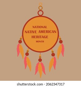 National Native American Heritage Month concept. Stylized dream catcher. Banner, poster, brochure, flyer, greeting card, invitation template. Celebrated annually on November. 
