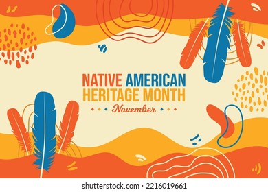 National Native American Heritage Month Memphis concept Background. November Awareness Celebration. Horizontal banner vector illustration. Social media post, greeting card, website graphic resource