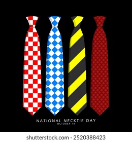 National Necktie Day celebrates on October 18th. Four ties with different patterns on black background.