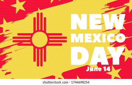 National New Mexico Day June 14. Recognizes The Land of Enchantment. Flag of New Mexico. Vector Illustration. Poster, card, banner, background design. Vector illustration eps 10.