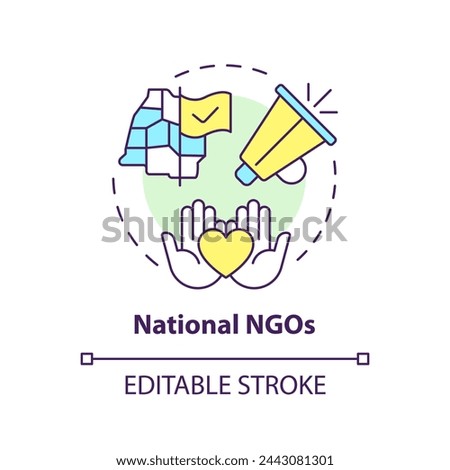 National NGOs multi color concept icon. Non governmental organization at country level. Regional community. Round shape line illustration. Abstract idea. Graphic design. Easy to use in article