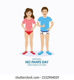 National No Pants Day vector. Smiling man and woman in underwear vector. Happy people without pants icon. The first Friday of May. Important day