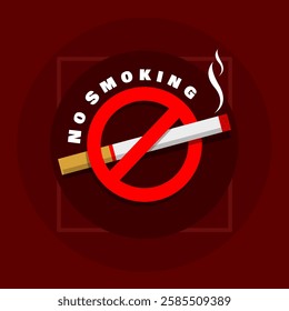 National No Smoking Day to celebrate on second Wednesday of March. A lit cigarette inside a prohibition sign on dark red background. Health event banner.