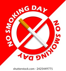 National No Smoking Day event banner. A cigarette with a prohibition symbol behind it with bold text on red and white background to celebrate on March