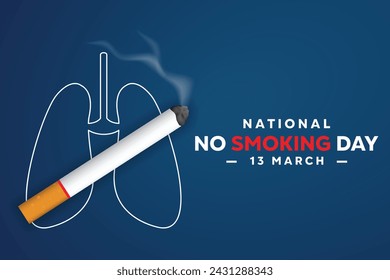 Ilustración del Día Nacional de No Fumar. Cigarrillo y pulmones. Adecuado para tarjetas, banners, afiches, redes sociales y más. Fondo azul.