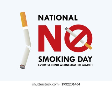 National No Smoking Day vector. Crossed out cigarette icon vector. Stop smoking campaign. No smoke ban icon. No Smoking Day Poster, Second Wednesday in March. Important day