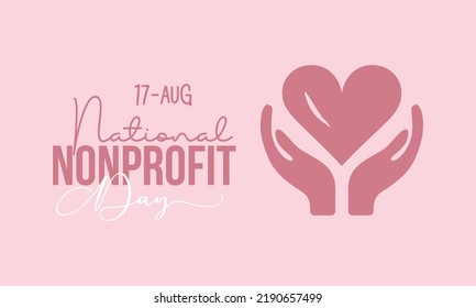 national nonprofit day calligraphic banner design on pink background. Script lettering banner, poster, card concept idea. Shiny awareness vector template.