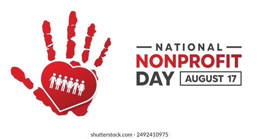 National Nonprofit Day. Heart, hand and people icon. Great for cards, banners, posters, social media and more. White background.