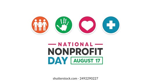 National Nonprofit Day. People, hand, ĥeart and plus icon. Great for cards, banners, posters, social media and more. White background.