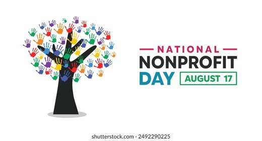 National Nonprofit Day. Tree and hand. Great for cards, banners, posters, social media and more. White background.