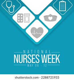 Die National Nurses Week wird in den Vereinigten Staaten von 6. bis 12. Mai jedes Jahres beobachtet, um die Beiträge zu kennzeichnen, die Krankenschwestern für die Gesellschaft leisten. Vektorgrafik